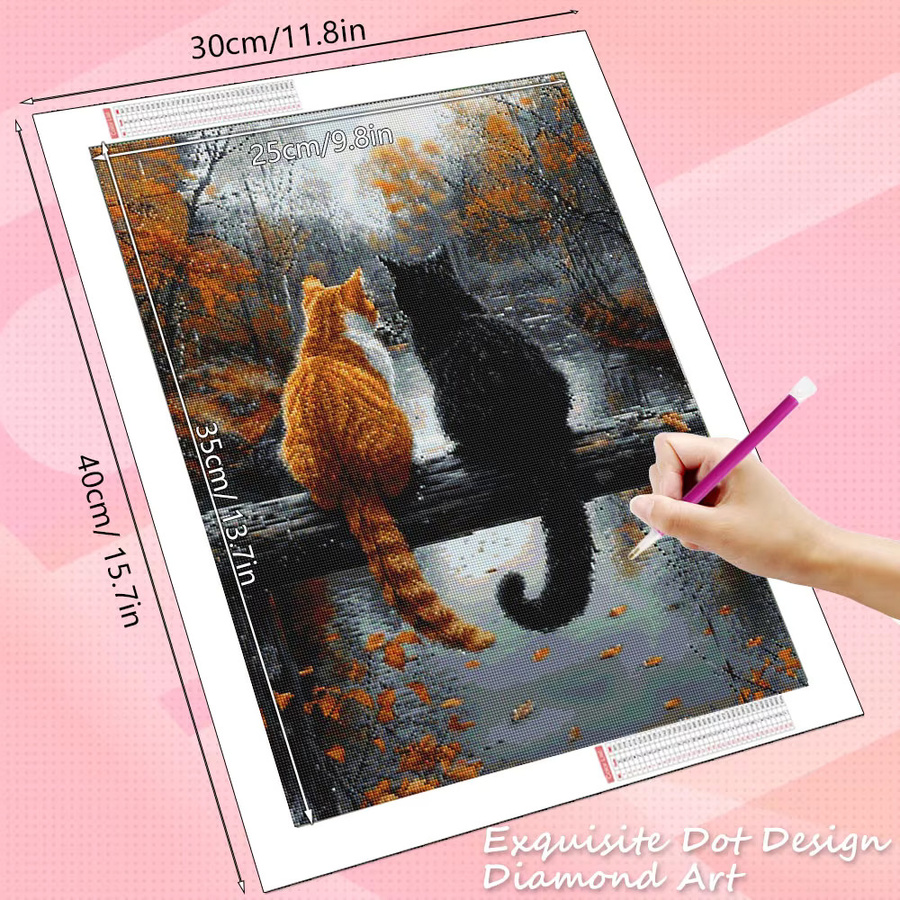 HUACAN 5D DIY Diamant-Mosaik Katze mit Blumen, Rund, Mehrfarbig, B/H: 40 x 30 cm - Bild 2