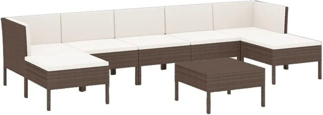 vidaXL 8-tlg Garten-Lounge-Set aus Poly Rattan in Braun mit Auflagen und Couchtisch im modernen L-Shape Design - Bild 1