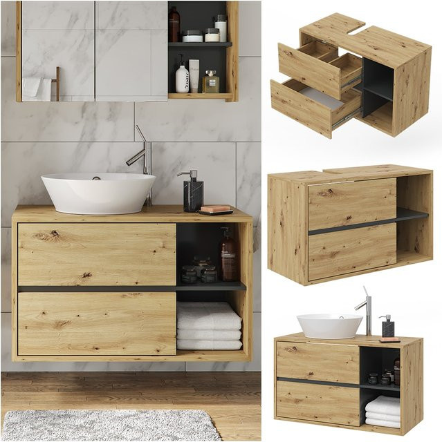 Vicco Waschbeckenunterschrank Viola Eiche hängend B/T/H: 100 x 60 x 45,5 cm - Bild 1