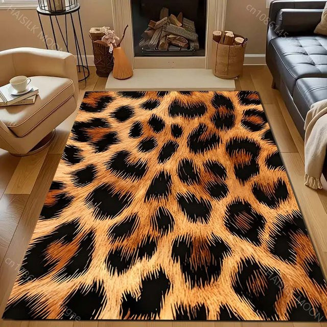 UQIDEHOME Teppich mit Leopardenmuster in Schwarz und Multicolour, moderner Bodenläufer aus Polyester, Breite: 40 cm, Länge: 60 cm - Bild 1
