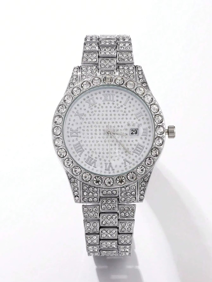 CMK Analoguhr Quarz, Edelstahl, Weiß, Silber, Diamantbesetzt, Unisex - Bild 4