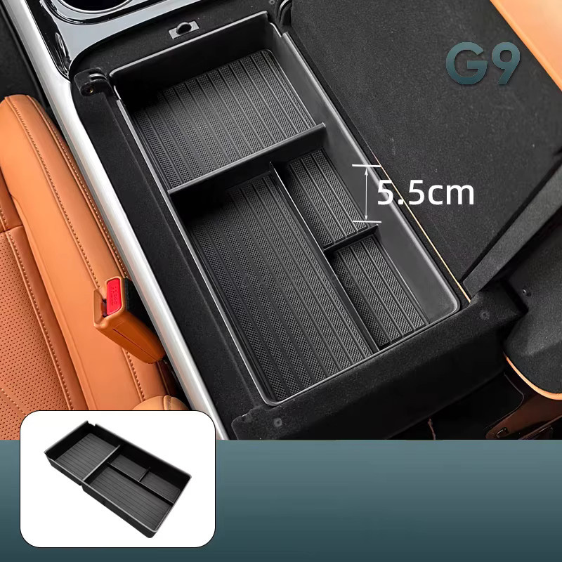 Xpeng G9 Center Console Organizer Armlehnen-Ablagebox mit Telefonhalter und Getränkehalter aus ABS in Schwarz - Bild 4