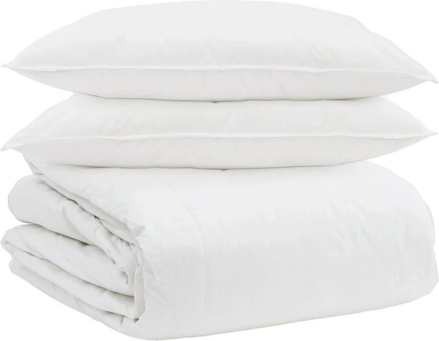 vidaXL Bettdecken-Set 3-teilig mit Decke und Kissen aus Daunen und Federn in Weiß, B/T: 240 x 220 cm - Bild 1