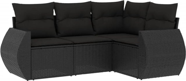 vidaXL 4-tlg Garten-Sofagarnitur in L-Form aus Poly Rattan und Metall in Schwarz mit Kissen - Bild 1