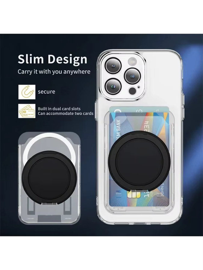 Clear Wallet 360 Grad drehbarer Magnetring-Klappständer mit MagSafe Kartenhalter für iPhone und Samsung in Transparent Blau - Bild 7