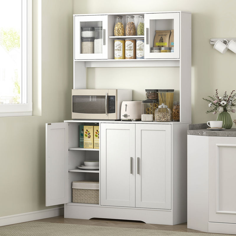 Aosom Küchenschrank Hochschrank in Weiß mit Glastüren und Arbeitsplatte im skandinavischen Design - Bild 2