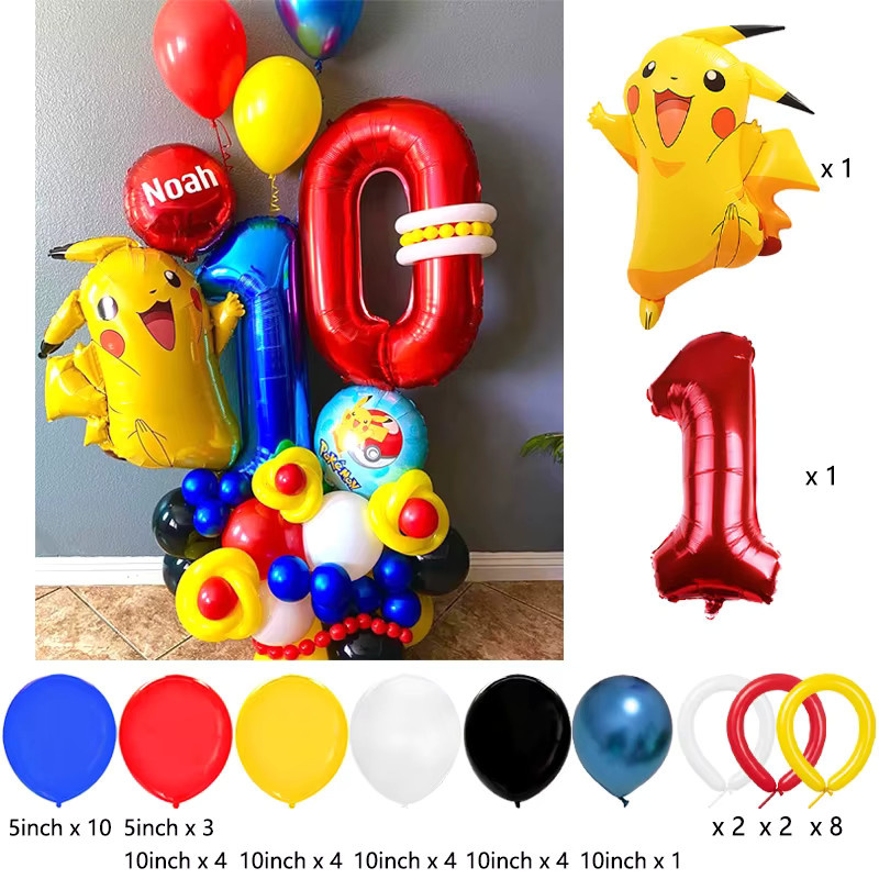 Potdemiel Pikachu Geburtstagsparty Ballon-Set mit Cartoon-Motiven in Mehrfarbig für Kinder als Foto-Requisiten - Bild 2