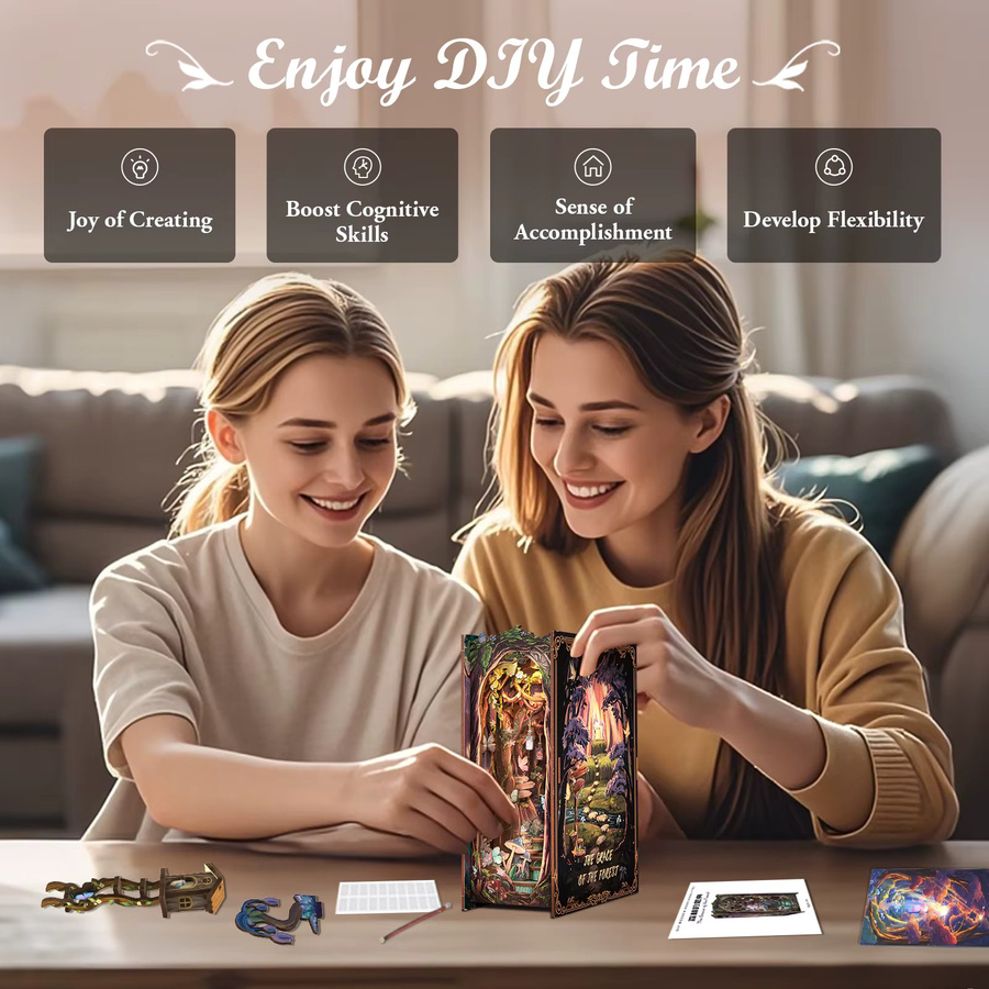 CUTEBEE DIY Book Nook Kit, 3D-Holzpuzzle, Miniatur-Puppenhaus, mit LED-Licht - Bild 2