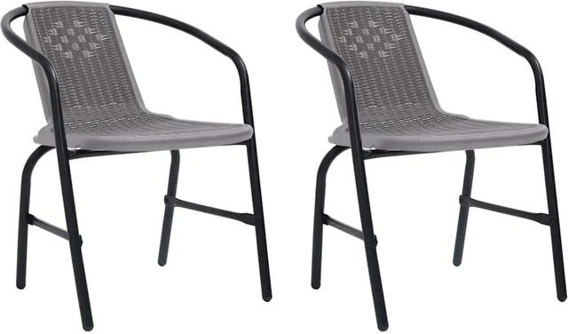 Furnicato Gartenstuhl Set aus 2 Stück in Schwarz mit Rattan-Optik und Stahlgestell - Bild 1