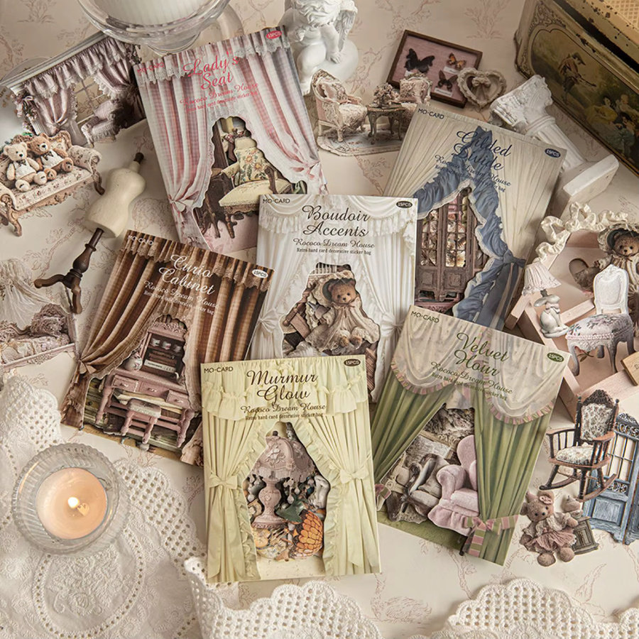 Alideco Kawaii Briefpapieraufkleber Sweet Dream House Rokoko Motiv Set, 15 Blatt, Mehrfarbig - Bild 1