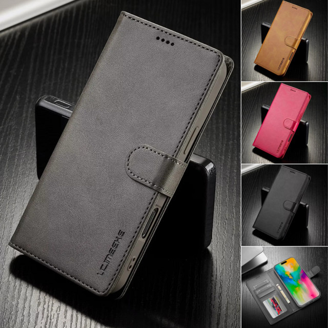 Leder-Flip-Hülle für Xiaomi Redmi Note Serie mit Kartenfach und Geldbörse in Grau - Bild 1