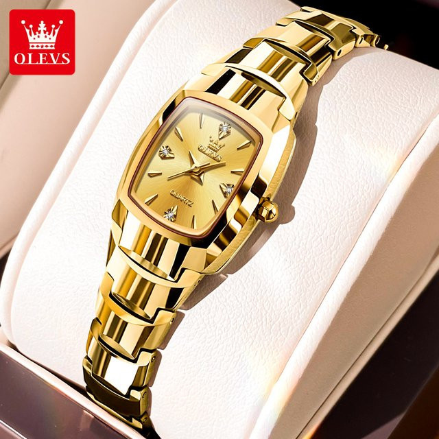 OLEVS Armbanduhr Edelstahl, Quarz, Tonneau, Roségold, Damen - Bild 1