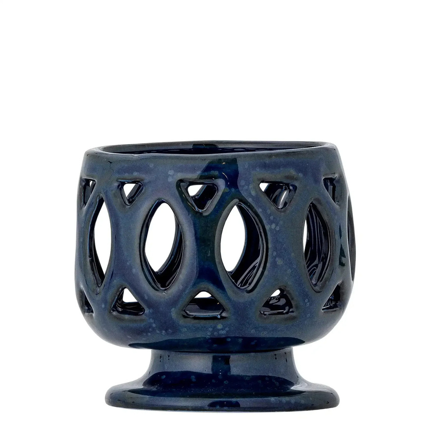 Bloomingville Teelichthalter Patty aus Keramik in Blau mit Relief-Design, Höhe: 9 cm - Bild 1