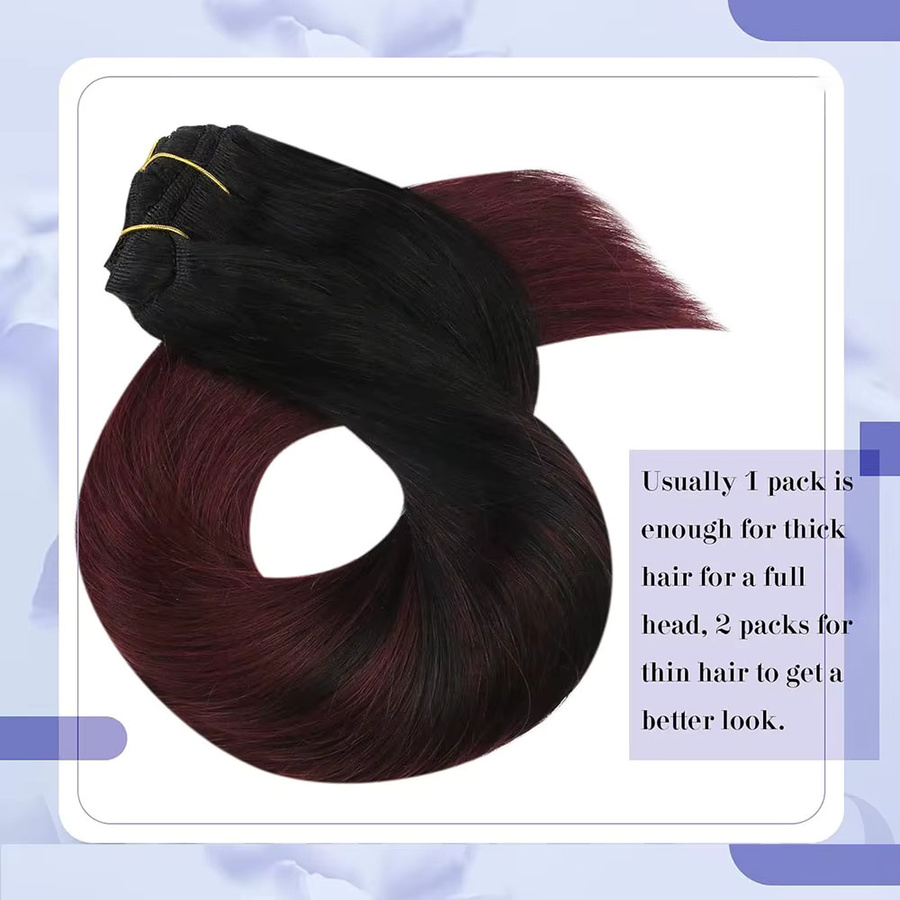 donxue Clip In Echthaarverlängerungen, Burgund Ombre, 110g, 8 Teile - Bild 3