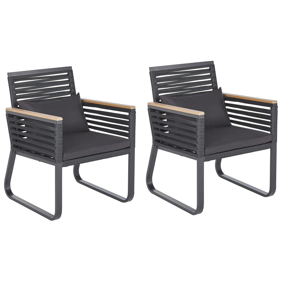 Beliani Gartenstuhl Schwarz mit Armlehnen und Polsterung aus Aluminium und UV-beständigem Polyester, B/T/H: 65 x 60 x 83 cm - Bild 2