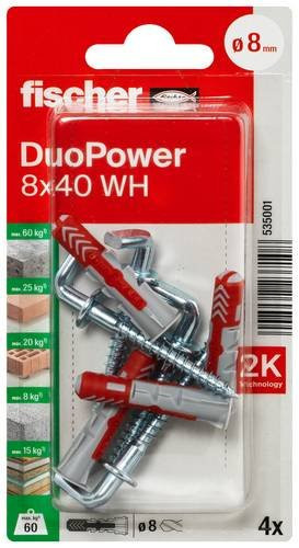 Fischer DuoPower Universaldübel aus Nylon in Mehrfarbig mit Winkelhaken, Durchmesser: 8 mm, Länge: 40 mm - Bild 1