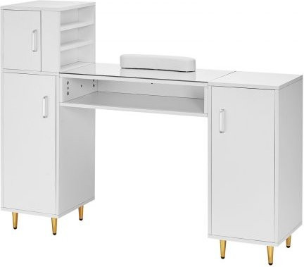 VEVOR Maniküre Tisch mit Glasplatte in Weiß, Nagelstation mit Aufbewahrungsschränken und Handgelenkauflage für Spa und Beauty Salon, B/T/H: 135,5 x 108,0 x 106,7 cm - Bild 1