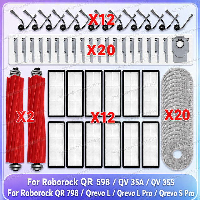 OSSIEAO Zubehör-Set für Roborock Saugroboter passend für QR 798, QR 598, QV 35A, QV 35S, Qrevo L, Qrevo L Pro und Qrevo S Pro mit Hauptbürste, Seitenbürste, HEPA-Filter, Wischmopptuch und Staubbeutel in Multicolor - Bild 1
