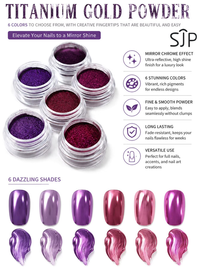 SJP Purple Series Nagelspiegel-Zauberpulver-Set, Metallic, 6-teilig - Bild 4