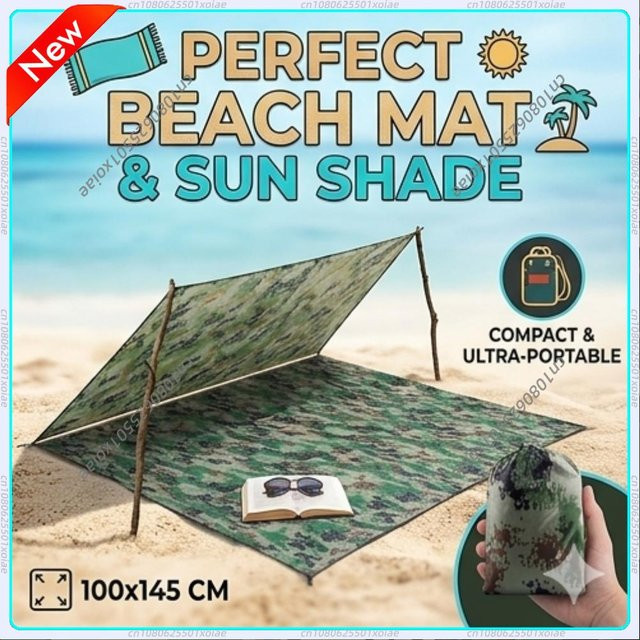 Wasserdichte Tarnplane ATUOTIN aus Polyester mit silberner Beschichtung für Outdoor, Camping und Strand, B/H: 145 x 100 cm, Farbe: Silber/Mehrfarbig - Bild 1