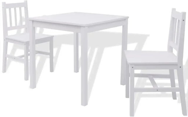 vidaXL 3-teilige Essgruppe aus Kiefernholz in Weiß mit quadratischem Esstisch und Stühlen - Bild 1