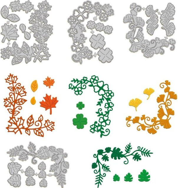 4 Stück Metall-Stanzformen Set mit Blattecken als Vorlage für Scrapbooking und Kartenherstellung: Kleeblatt, Ginkgo, Ahornblatt und Spitze - Bild 1