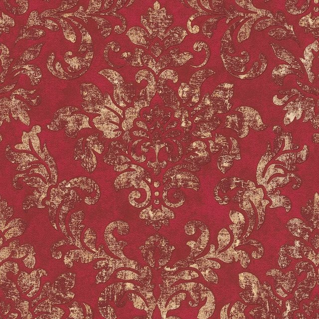 Profhome Barock Tapete Used Look in Rot und Gold, Vlies-Tapete mit dezentem Schimmer, Breite: 0,53 m, Länge: 10,05 m - Bild 1