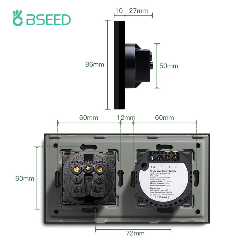 BSEED Touch Lichtschalter und Steckdose mit Glas Panel in Gold - Bild 6