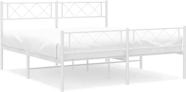 vidaXL Bettgestell aus Metall mit Kopf- und Fußteil in Weiß, klassisches Design, B/T/H: 135 x 190 x 90 cm - Bild 1
