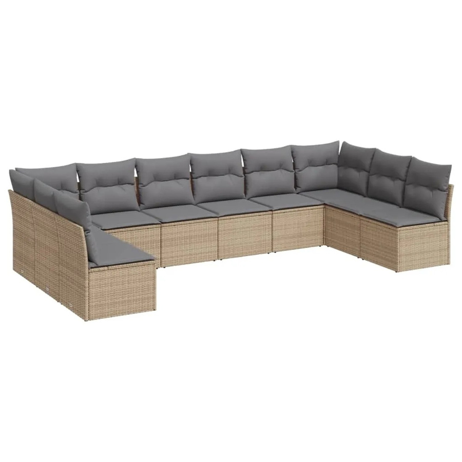 vidaXL 10-tlg Garten-Sofagarnitur Modell 4 aus Poly Rattan in Beige mit Kissen - Bild 2