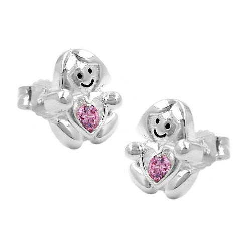 SIGO Ohrstecker Mädchen, Herz, pink, 925 Silber, Zirkonia - Bild 1