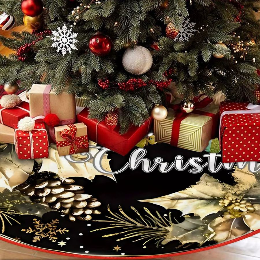 VIKAMA Weihnachtsbaumrock im böhmischen Stil mit Blumen-Design und Goldakzenten - Bild 2