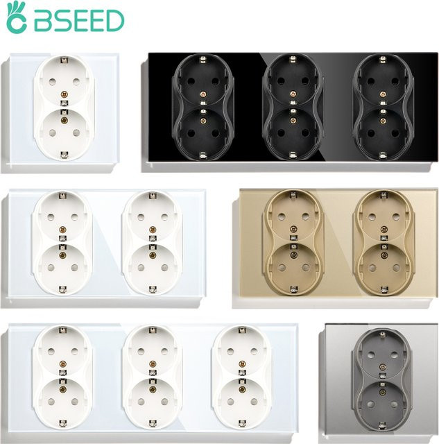 BSEED Doppelte EU-Steckdose mit Glasscheibe in Weiß - Bild 1