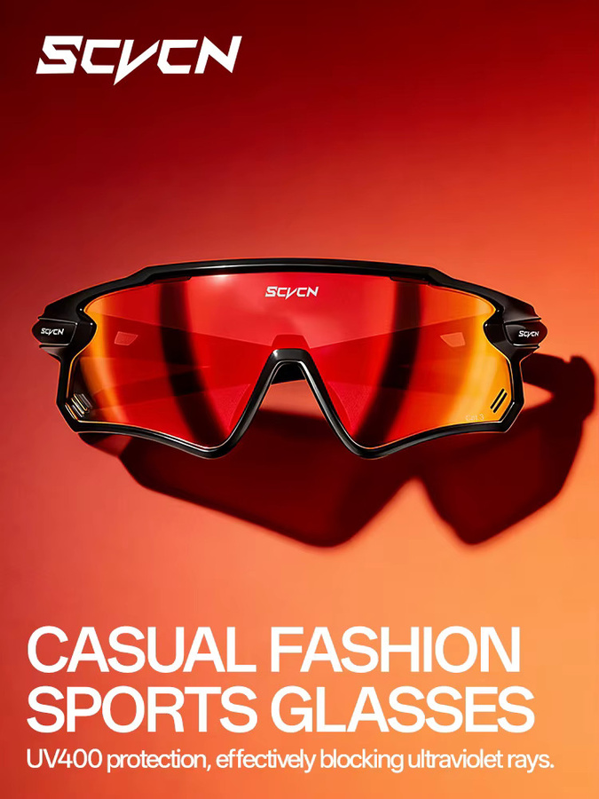 SCVCN Sportsonnenbrille, Unisex, Vollrand, Schwarz, UV400 - Bild 5