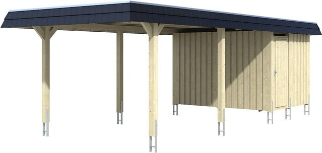 Skan Holz Carport Wendland mit Anbau in Weiß und schwarzer Alu-Dach Blende, B/T: 362 x 870 cm - Bild 1