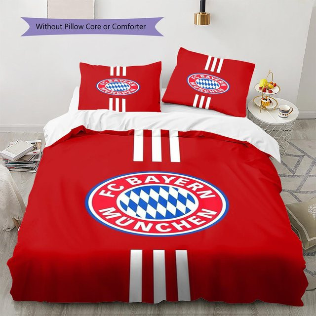 FC Bayern München Bettwäsche Set mit Muster in Rot, bestehend aus 1 Bettbezug und 2 Kissenbezügen, B/T: 260 x 240 cm - Bild 1