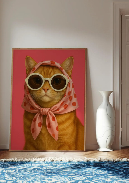 Moderner Pop-Art Katzen-Kunstdruck von SHENCHEN als orangefarbenes Tierposter auf Papier - Bild 1