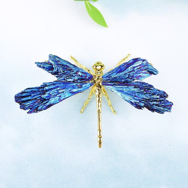 RYCRYSTAL Handgemachte Libelle aus blauem Aura-Turmalin Kristall als Dekoration und Geschenk - Bild 1