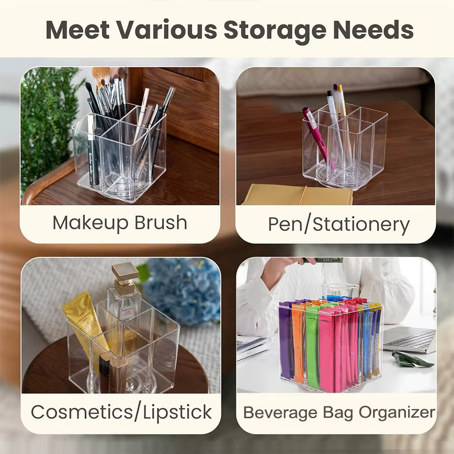 Drehbarer Make-up-Pinsel-Organizer aus transparentem Kunststoff als multifunktionale Aufbewahrungsbox für Schminktisch und Büro - Bild 2