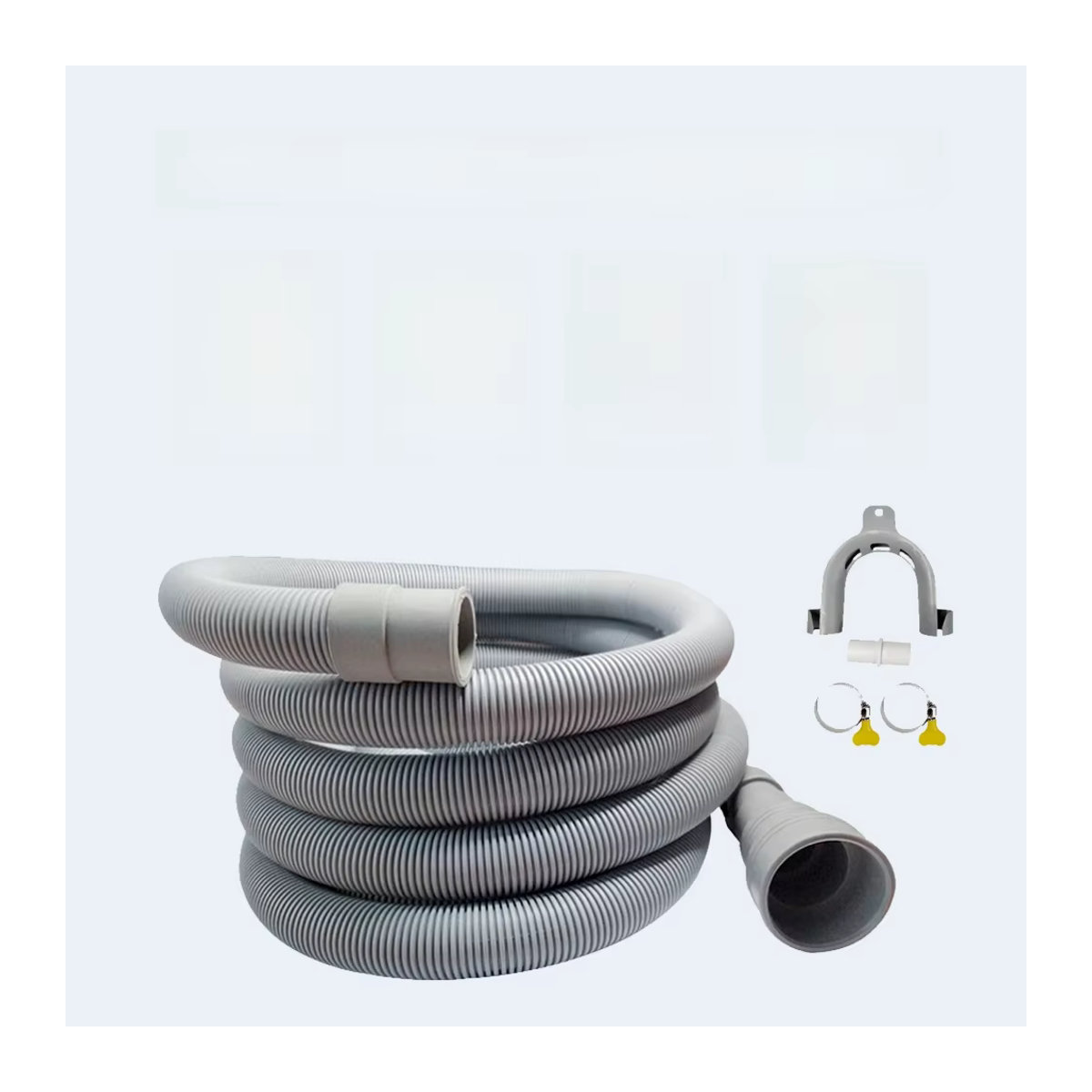 1-teiliges Abflussrohr-Set für Waschmaschinen und Geschirrspüler mit flexiblem Wellrohr, Verlängerungsadapter und Schlauchschelle in Grau - Bild 6