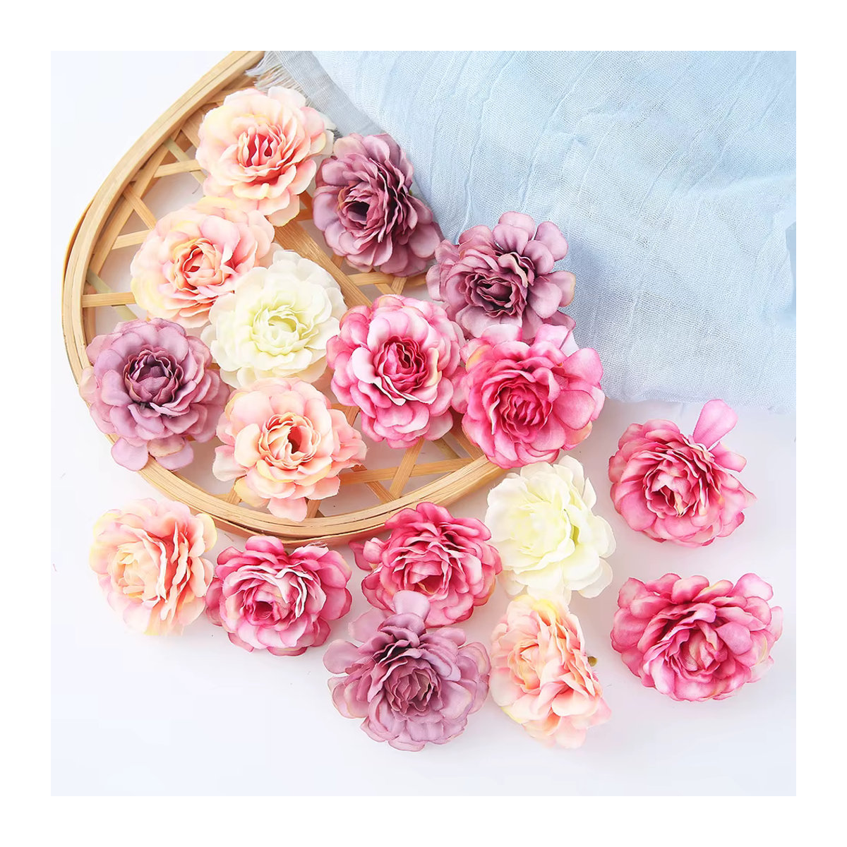 10 oder 20 Stück künstliche Seidenrosen als Blumenköpfe in Blau oder Mehrfarbig für deine DIY-Dekoration bei Hochzeiten, Weihnachten oder für Kränze - Bild 3