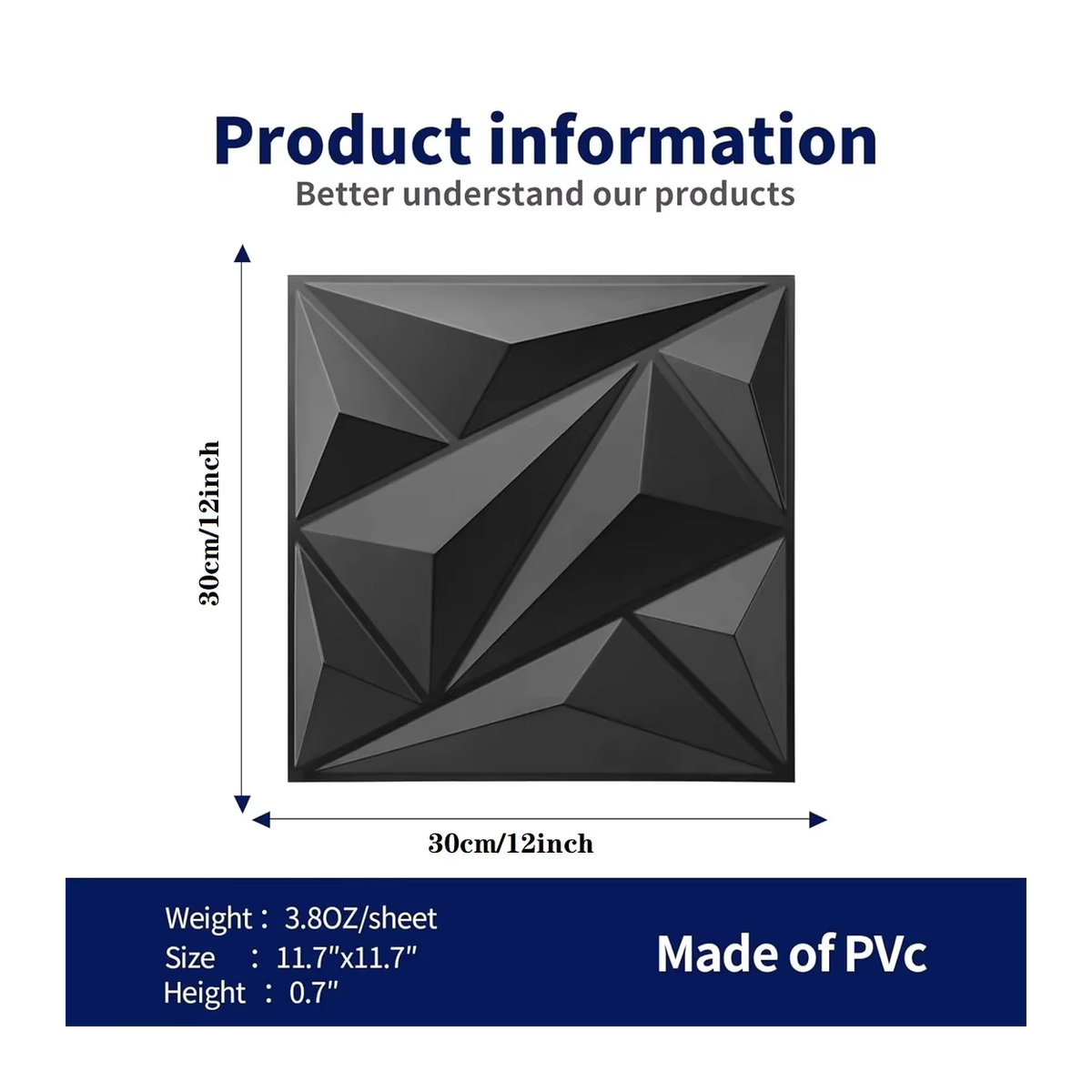 10 Stück 3D-Wandplatten aus PVC in Schwarz, quadratisch mit geometrischem Design, B/B: 30 x 30 cm - Bild 3
