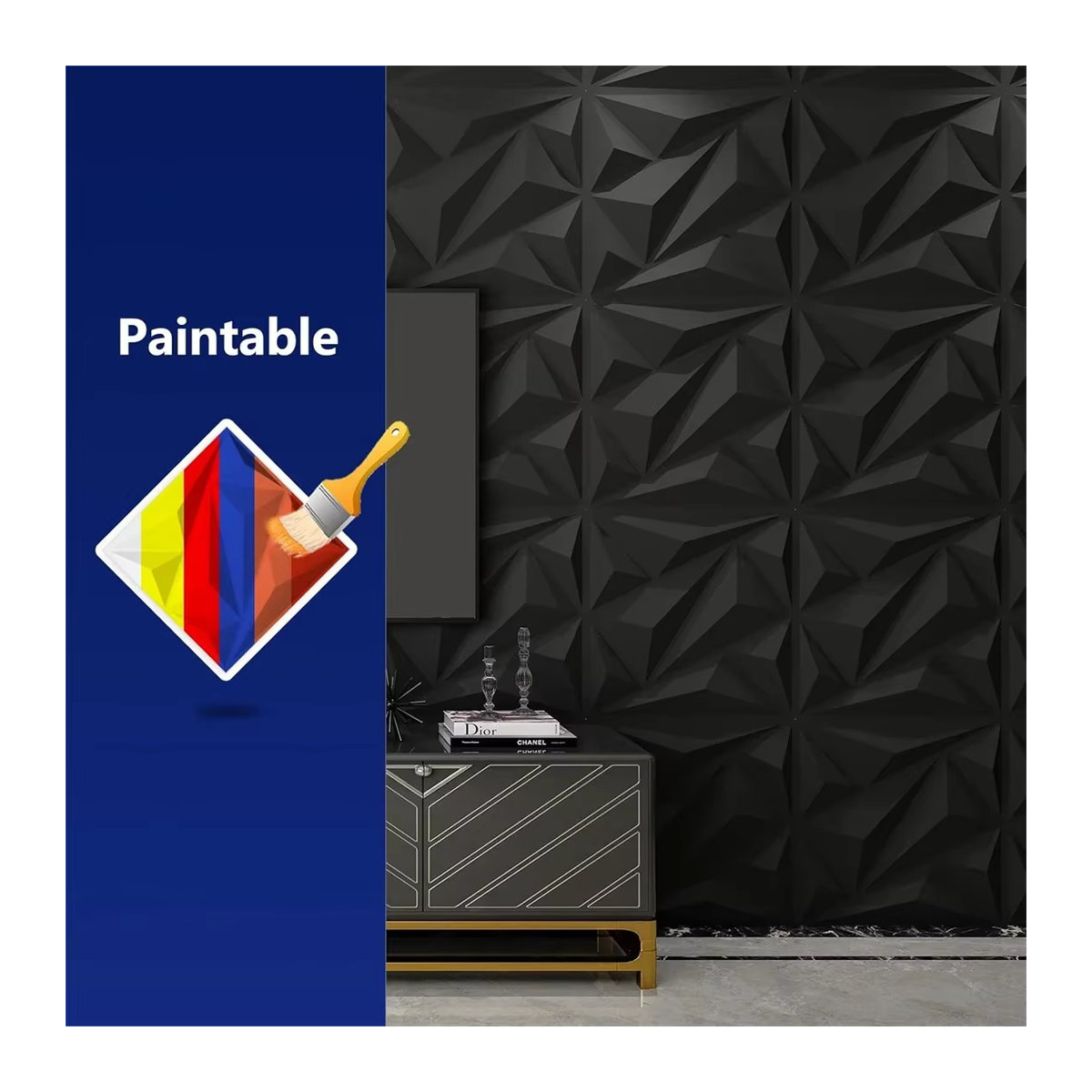 10 Stück 3D-Wandplatten aus PVC in Schwarz, quadratisch mit geometrischem Design, B/B: 30 x 30 cm - Bild 5