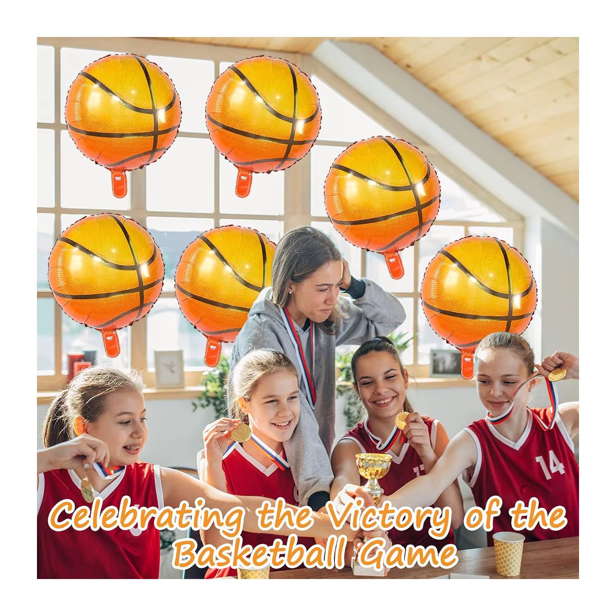 10 Stück Basketball Aluminiumfolienballons in Orange für deine Sportparty oder Geburtstagsdekoration, Durchmesser: 45,72 cm - Bild 2