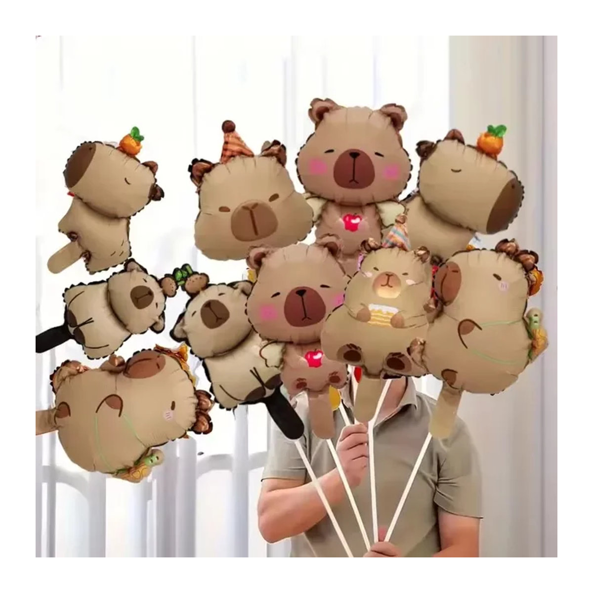 10 Stück Capybara Aluminium-Folienballons für Kindergeburtstage und Babypartys, braun - Bild 1