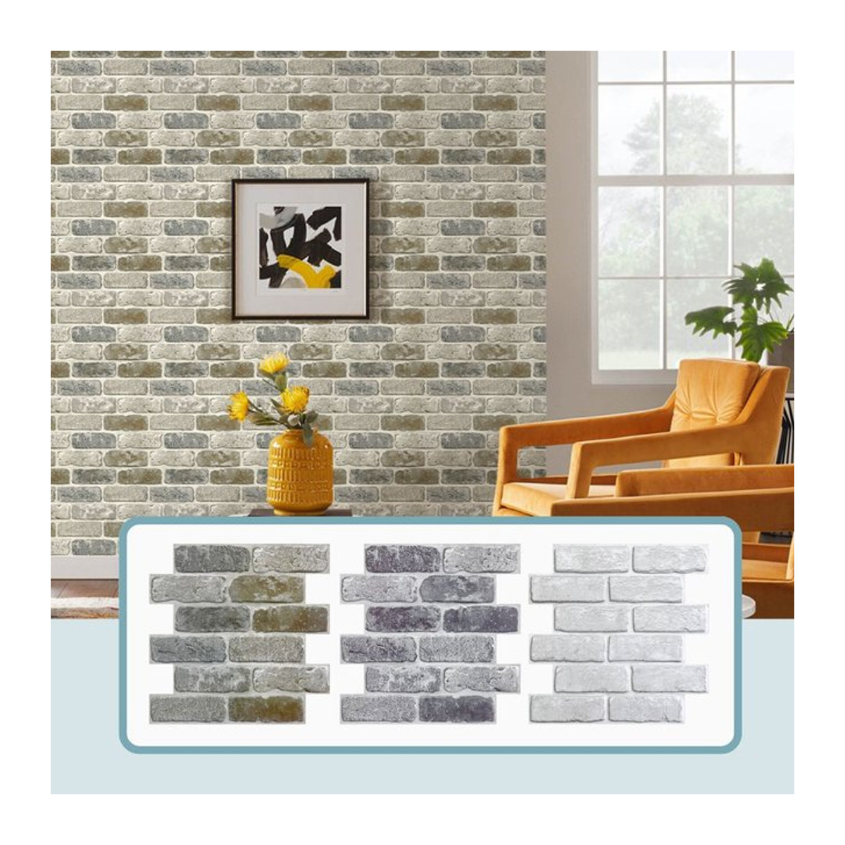 10 Stück COMMOMY 3D Ziegel Wandpaneele selbstklebend, geometrisches Design in Braun und Grau, wasserdicht und matt, B/B: 30 x 30 cm - Bild 1