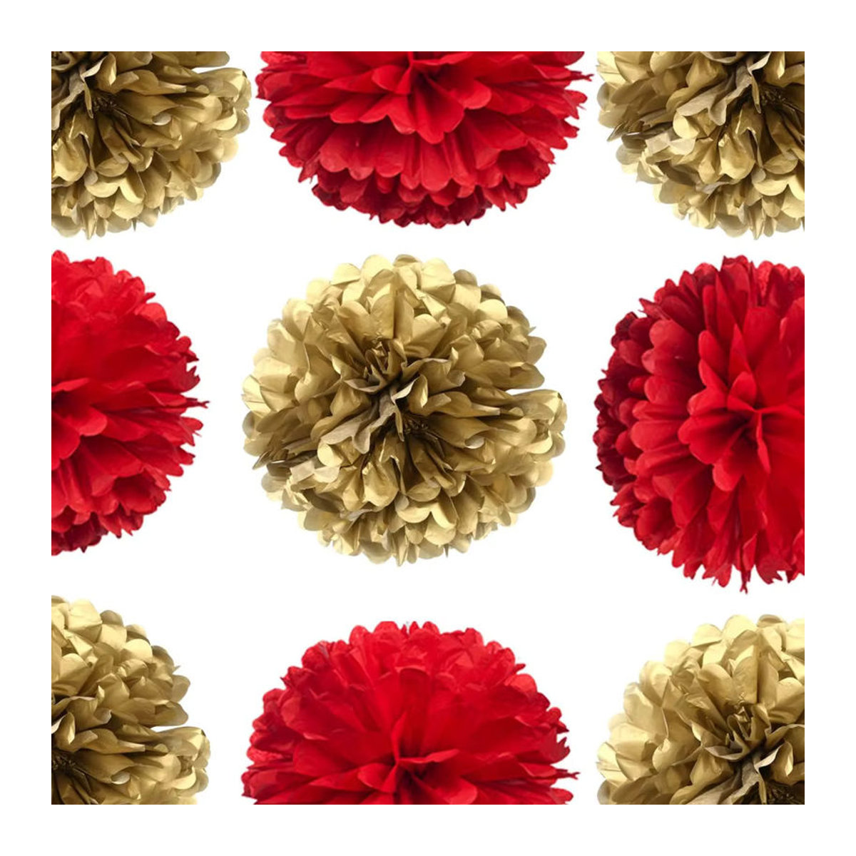 10 Stück dekorative Papierblumen in Rot und Gold, runde Pom-Poms zum Selbermachen für Weihnachten und Silvester, Durchmesser: 35,6 cm - Bild 1