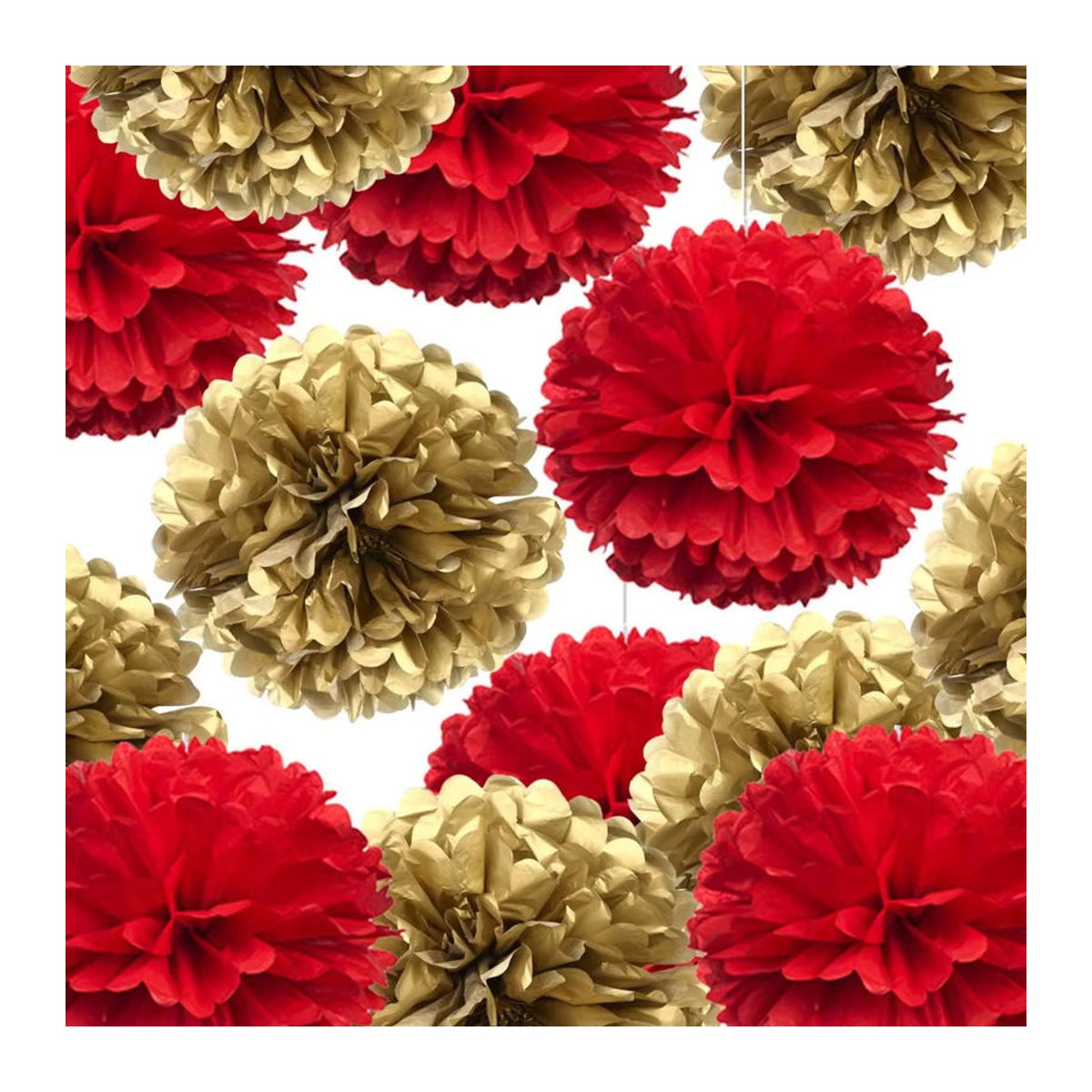 10 Stück dekorative Papierblumen in Rot und Gold, runde Pom-Poms zum Selbermachen für Weihnachten und Silvester, Durchmesser: 35,6 cm - Bild 2