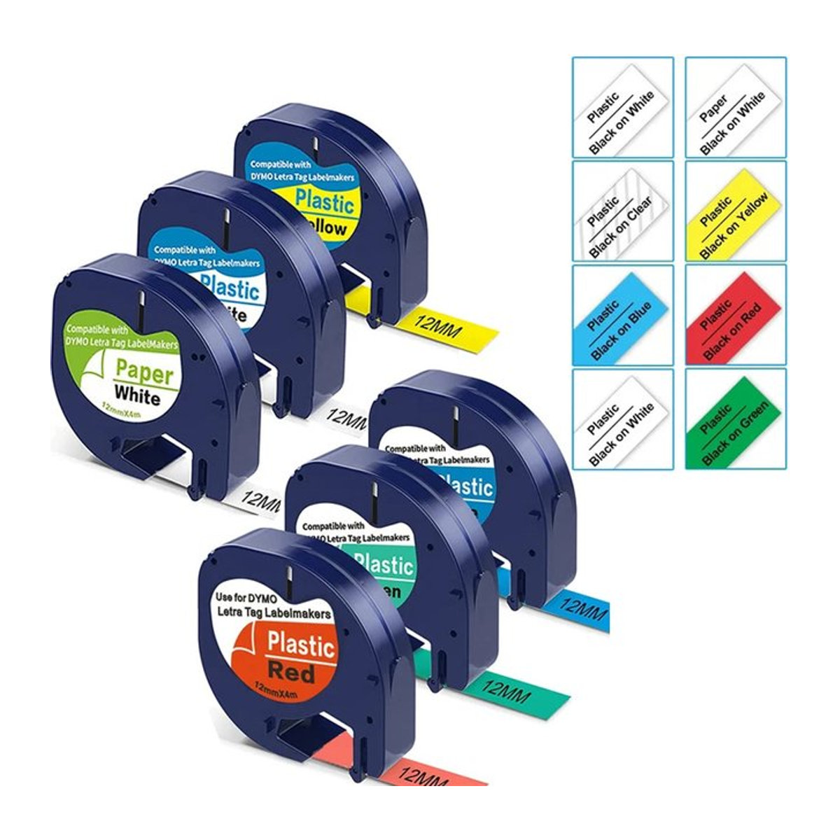 10 Stück Dymo LetraTag Etikettenband aus Kunststoff in Mehrfarben kompatibel mit LT100H und LT100T Etikettendruckern - Bild 1