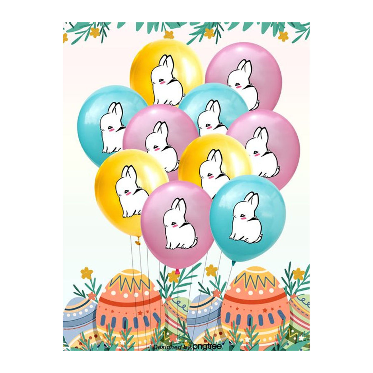 10 Stück EACH PARTY Latex Ballons mit Osterei und Kaninchen Motiv in Mehrfarbig, Durchmesser: 30,48 cm - Bild 1